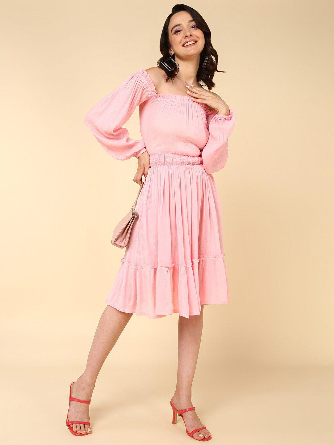 here&now off shoulder ruffles fit & flare dress