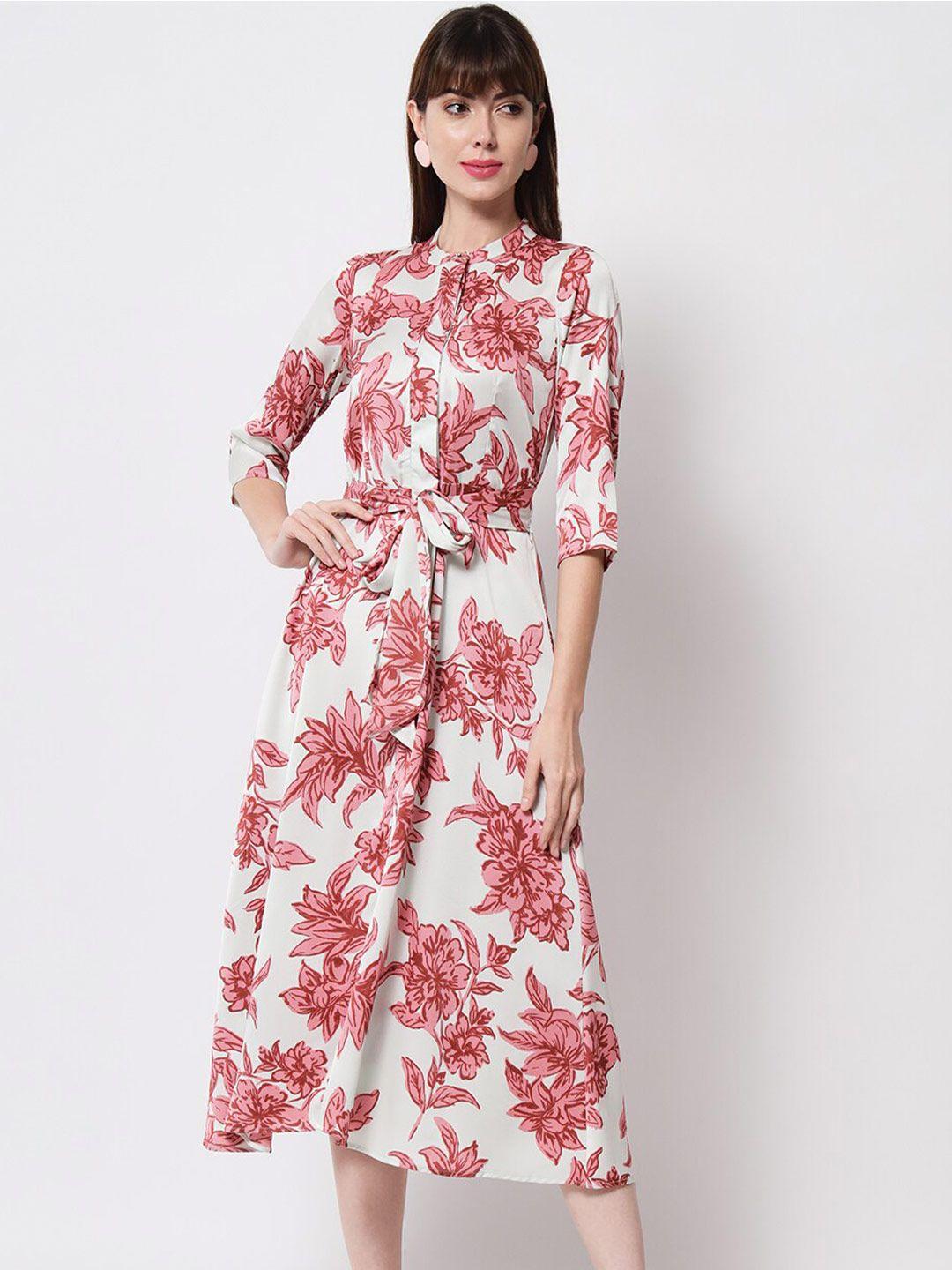 here&now off white & red floral midi dress