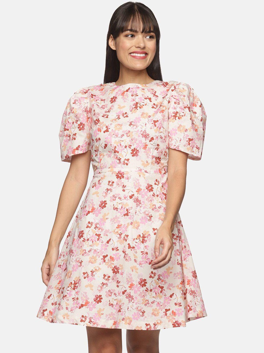 here&now off white floral chiffon a-line dress