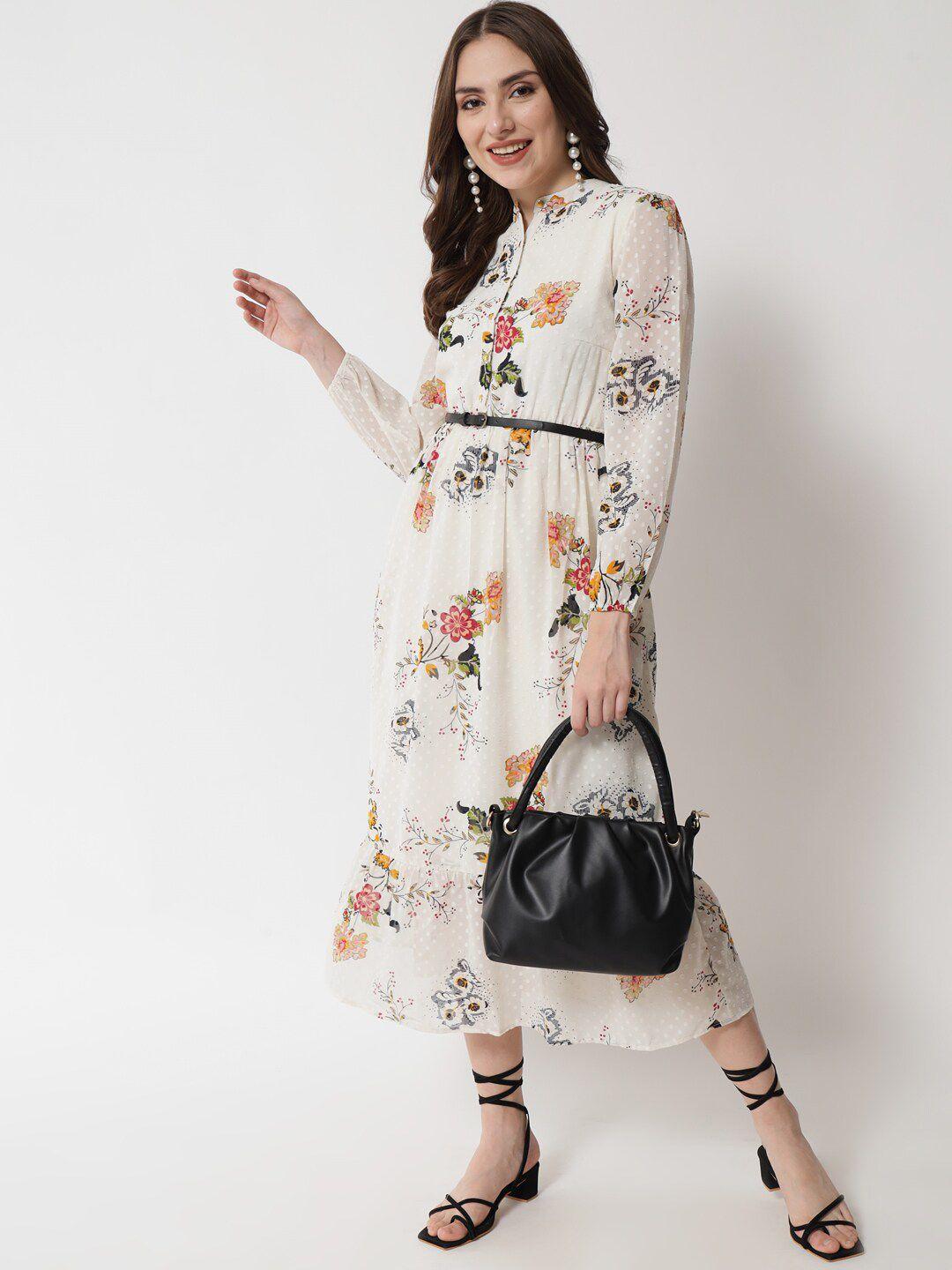 here&now off white floral chiffon midi dress
