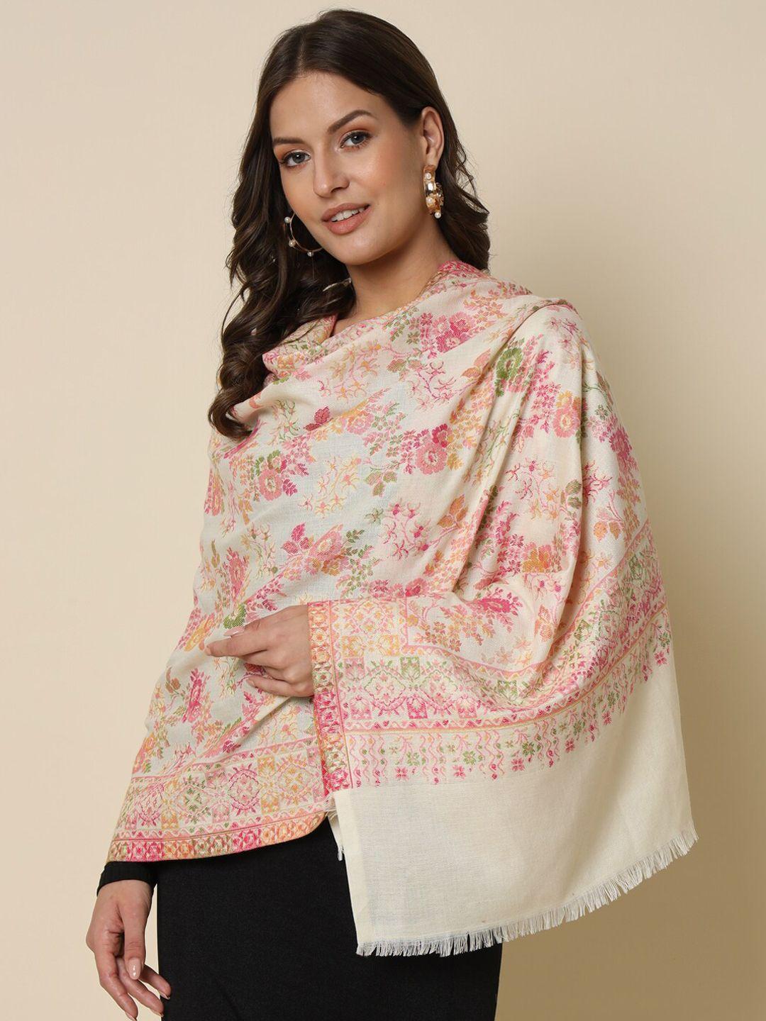 here&now off white kaani woven design shawl