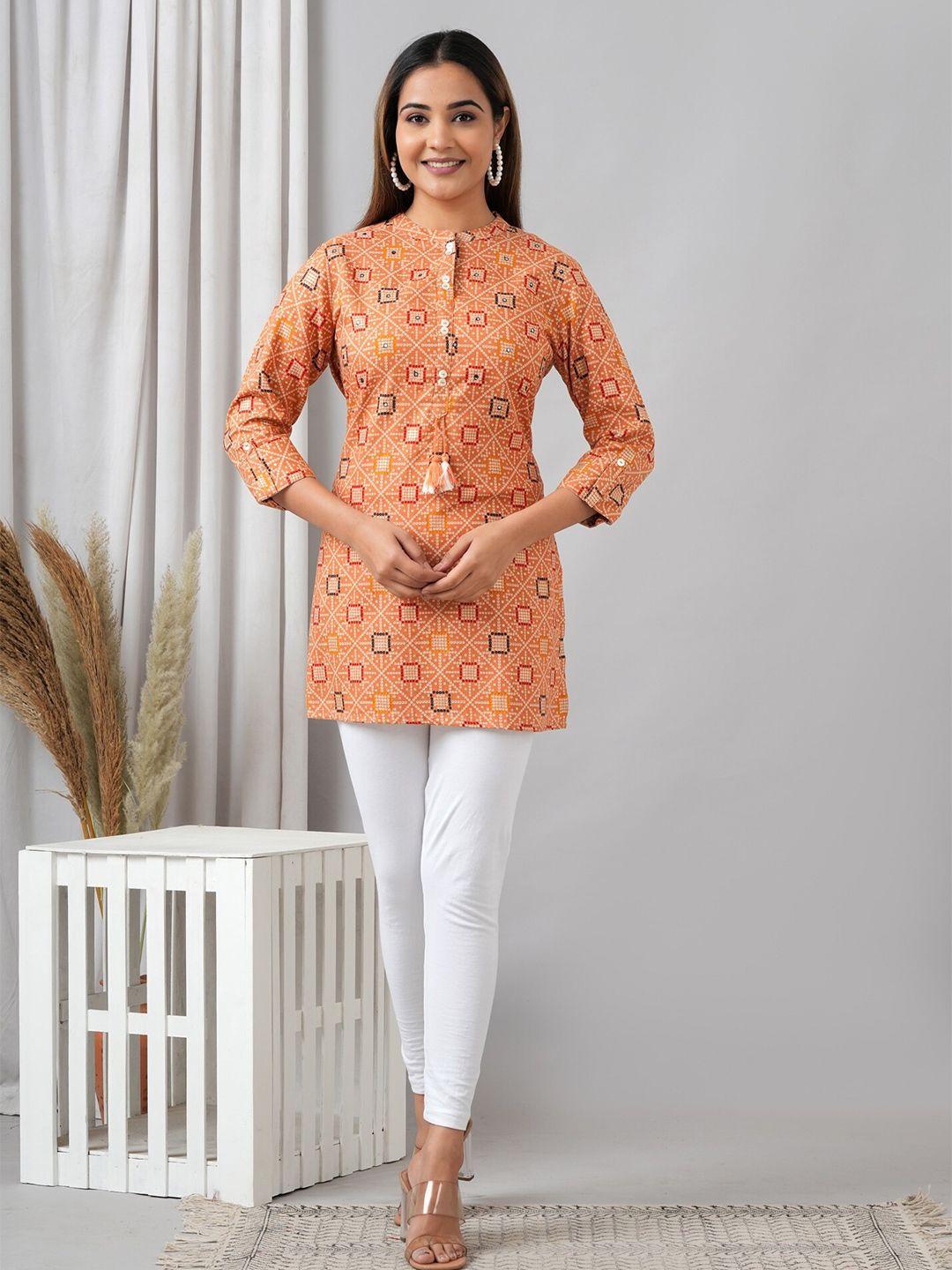 here&now orange floral printed liva kurti