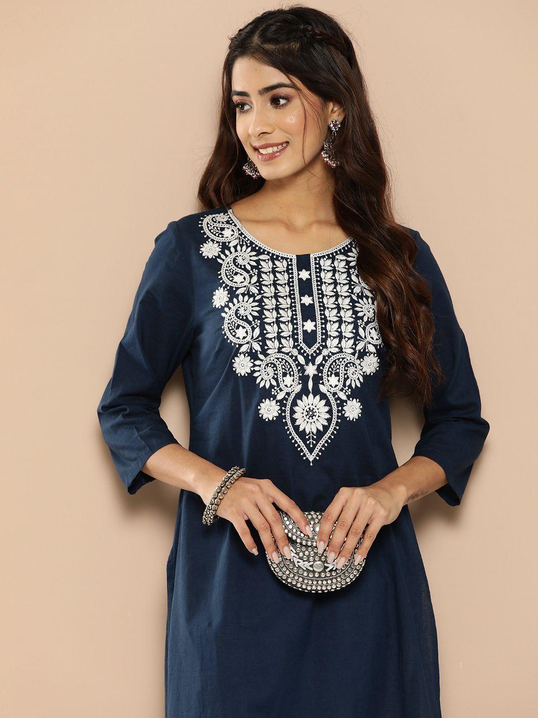 here&now paisley embroidered pure cotton kurta