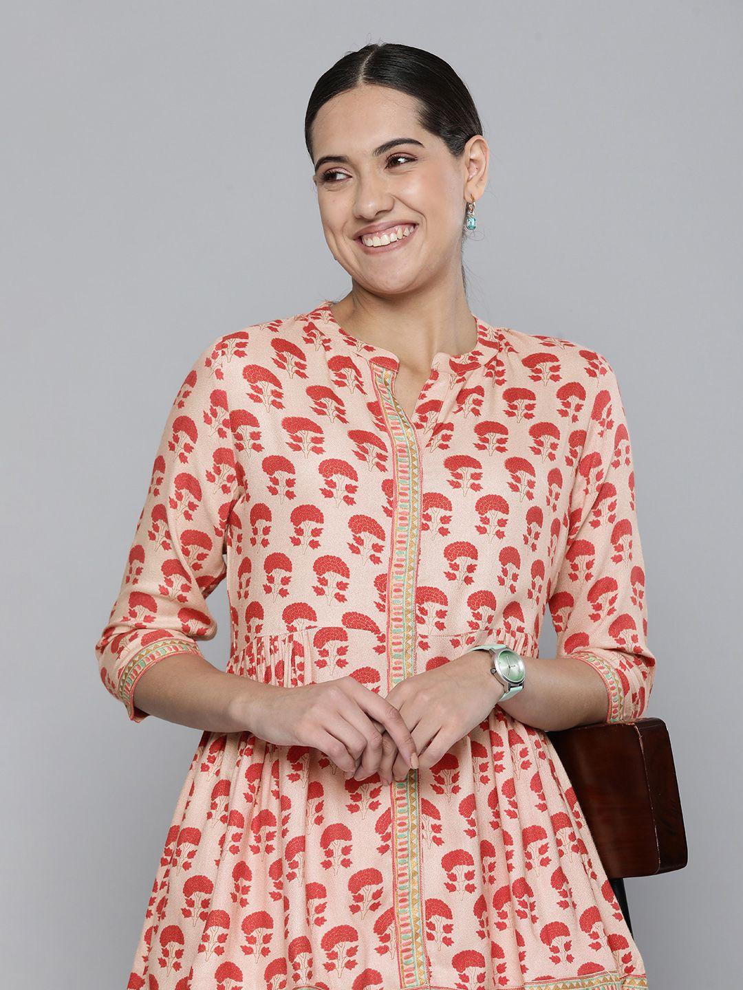 here&now peach-coloured floral printed kurti