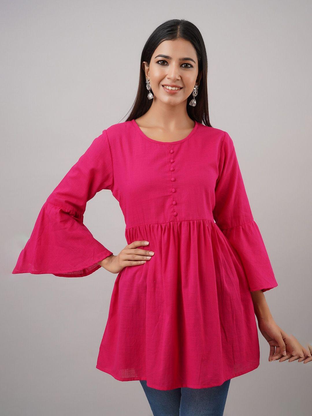 here&now pink bell sleeves pleated a-line kurti