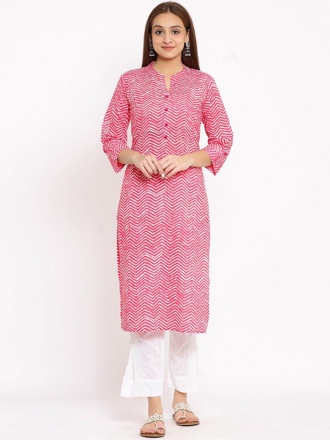 here&now pink chevron printed regular kurta with trousers