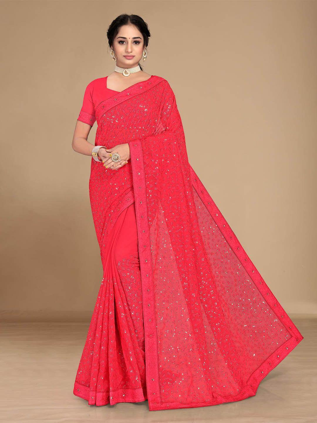 here&now pink floral embroidered saree