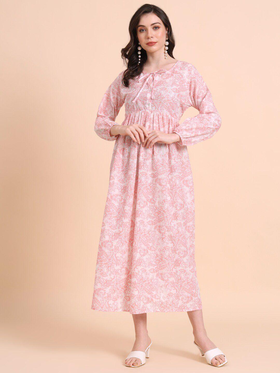 here&now pink floral print a-line midi dress