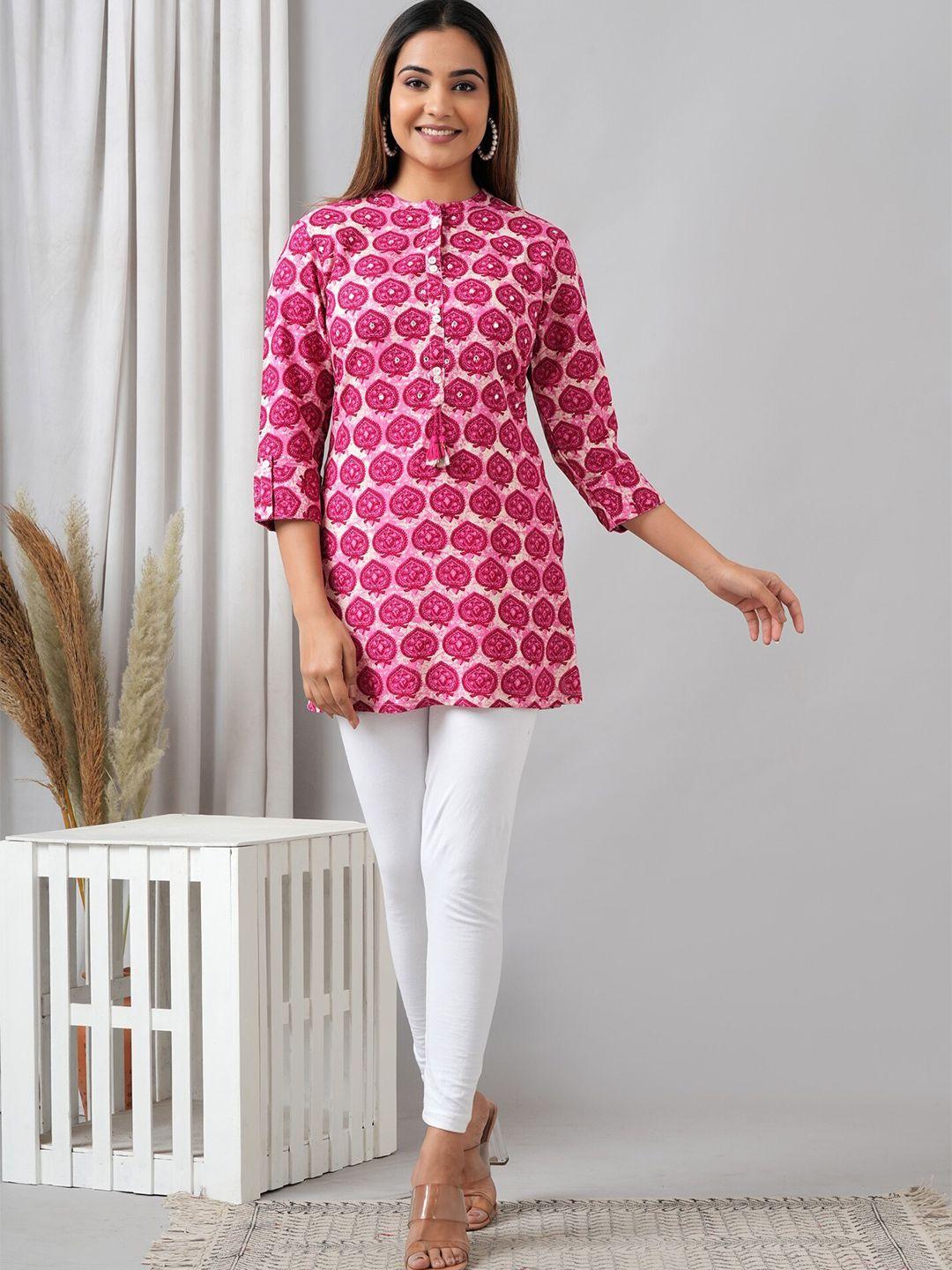 here&now pink floral printed liva kurti