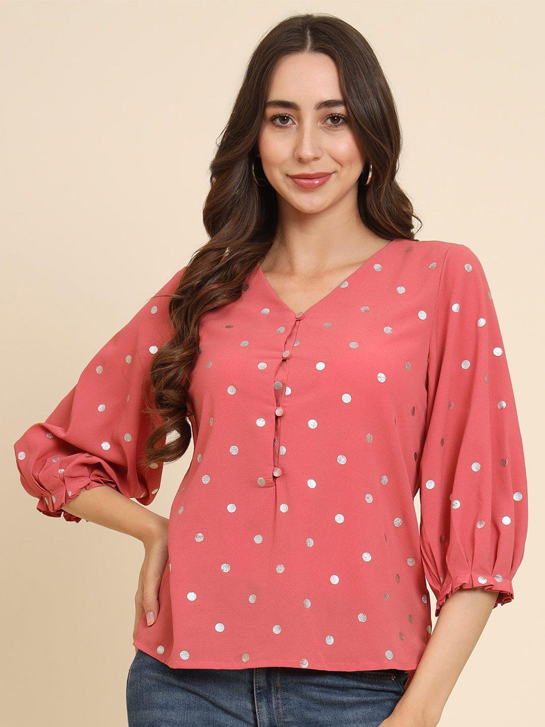 here&now pink polka dot print top