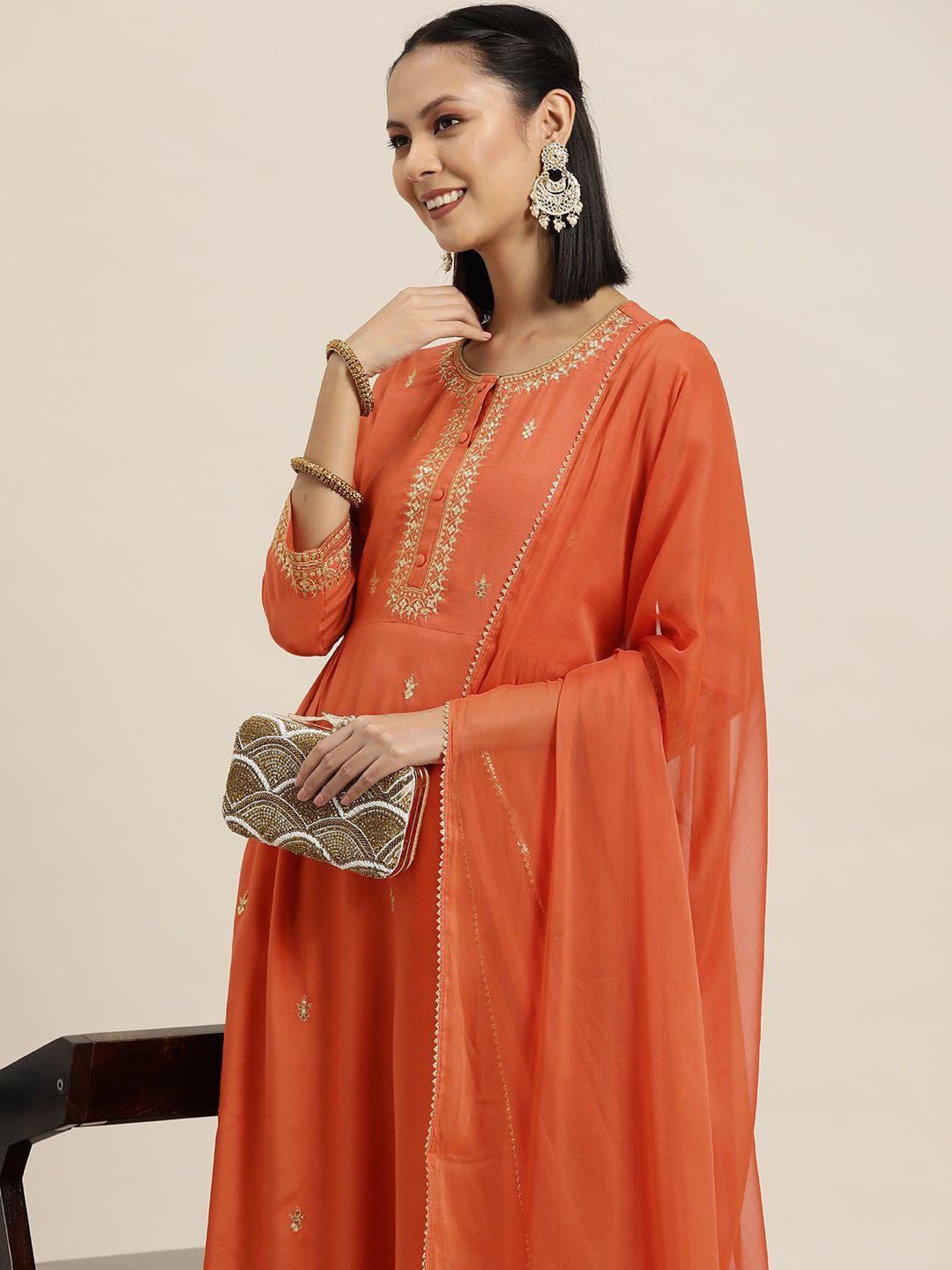 here&now pleated sequinned kurta with trousers & dupatta