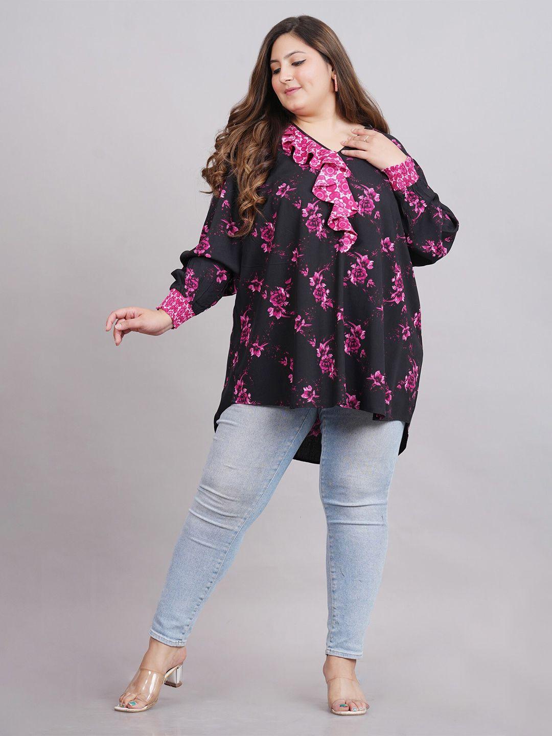 here&now plus size floral printed v neck shirt style top
