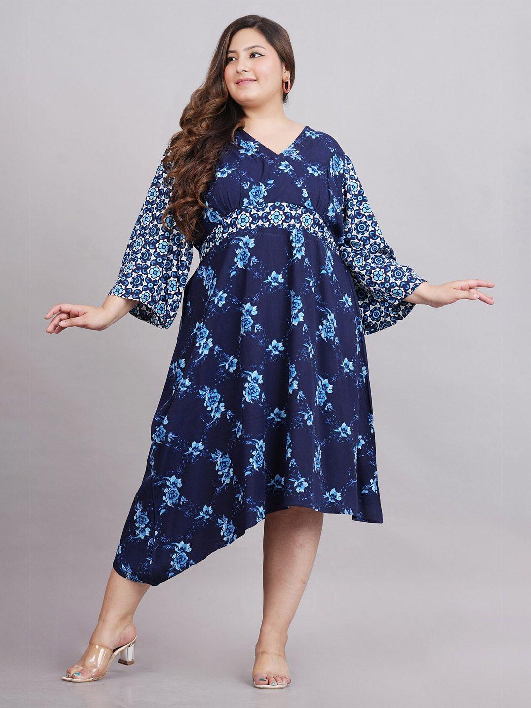 here&now plus size v-neck floral printed midi wrap dress