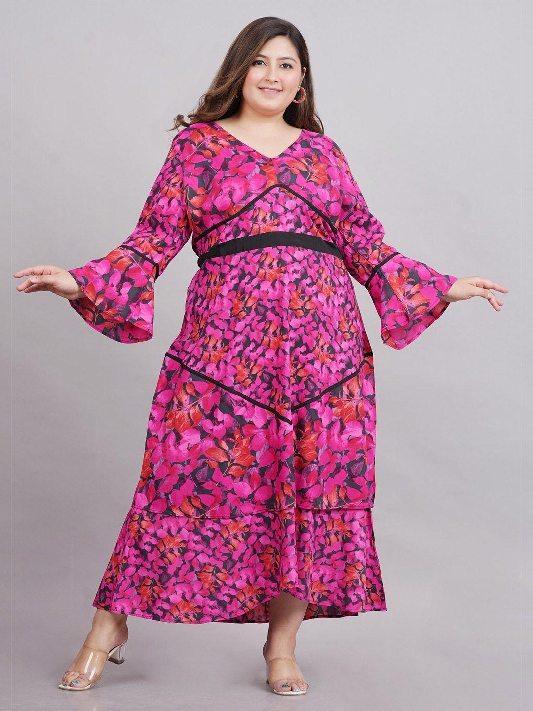 here&now plus size v-neck floral printed tiered maxi dress