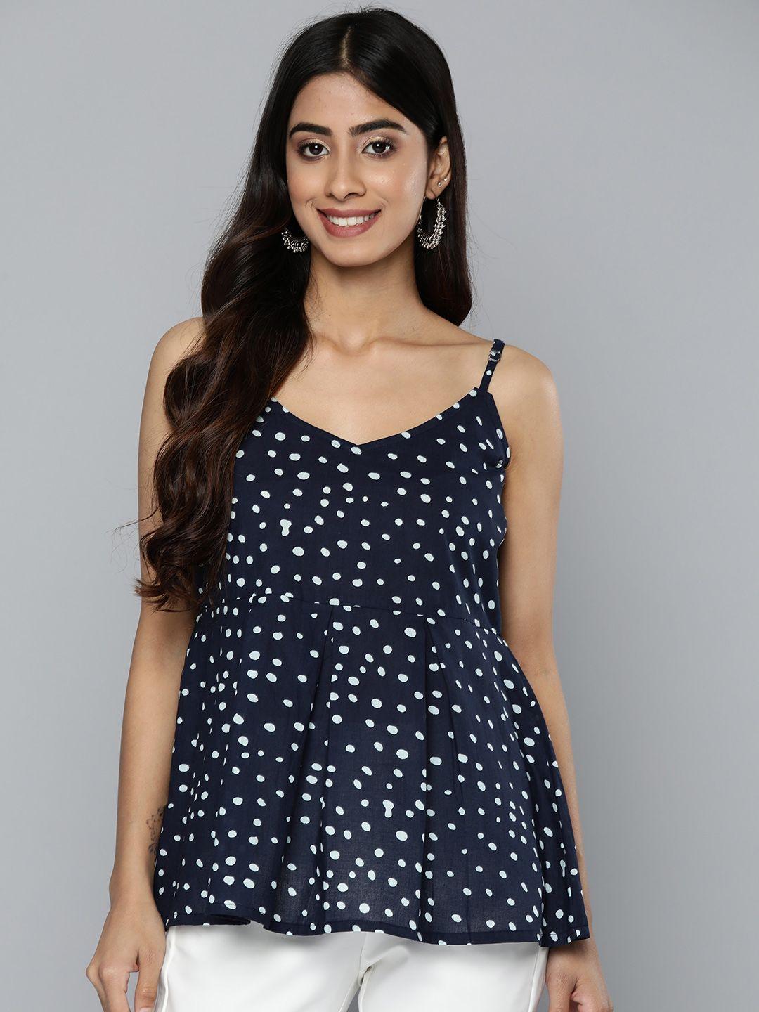 here&now polka dot print cotton peplum longline top