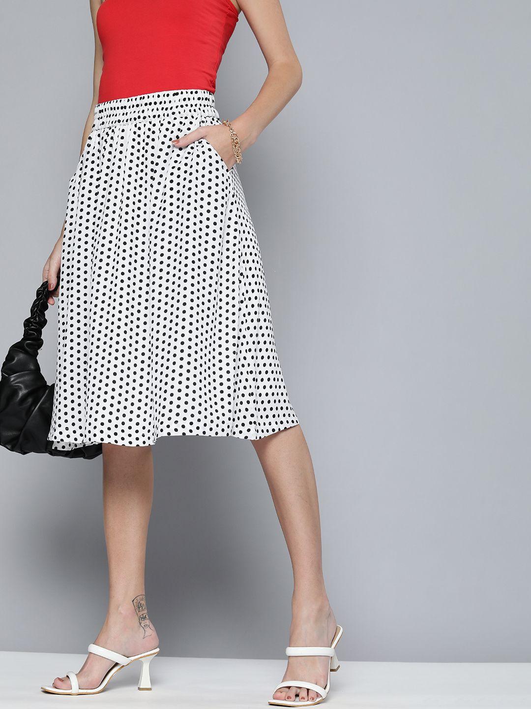 here&now polka dots printed flared skirt with gathered detail