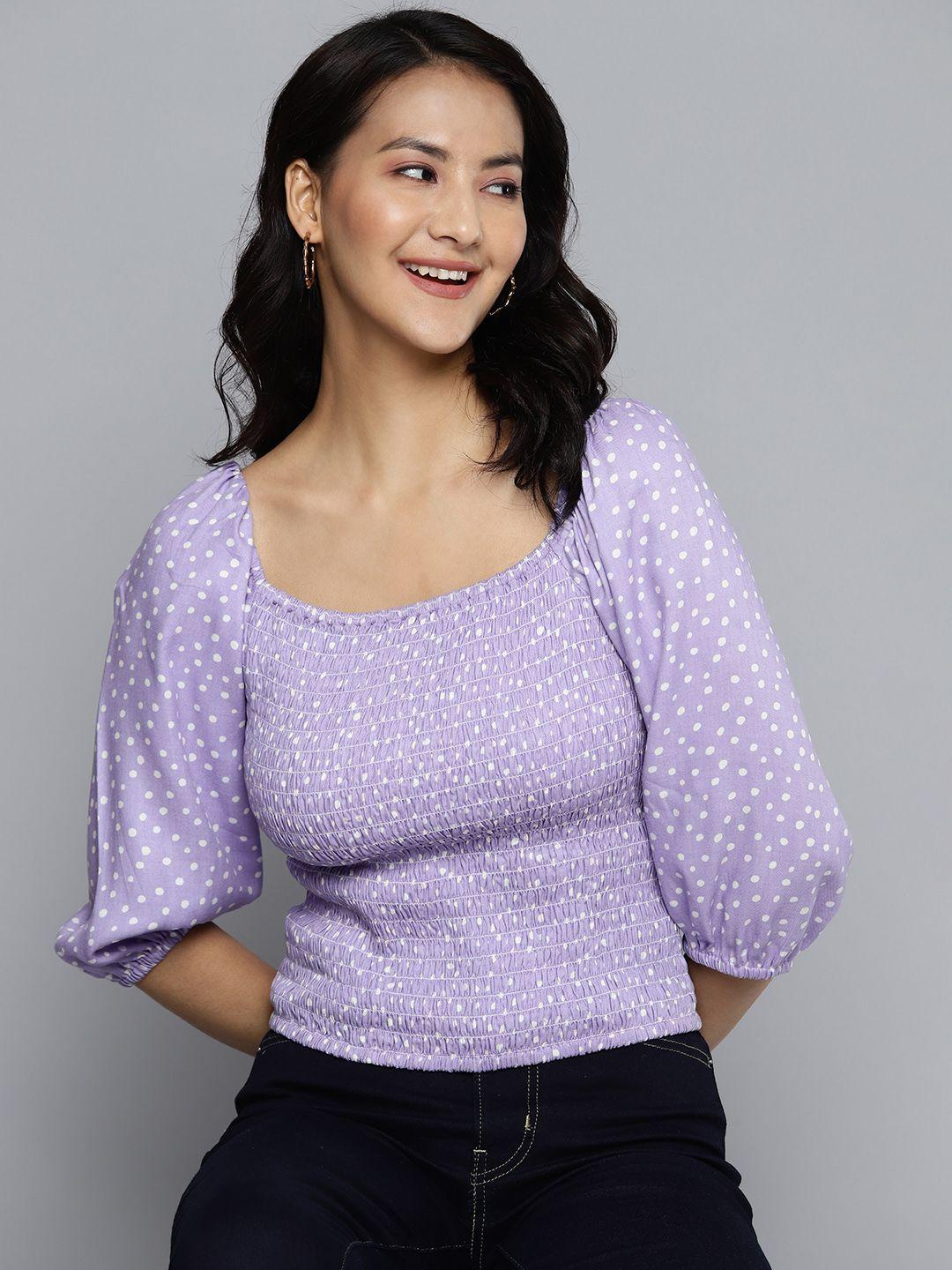 here&now polka dots printed smocking top