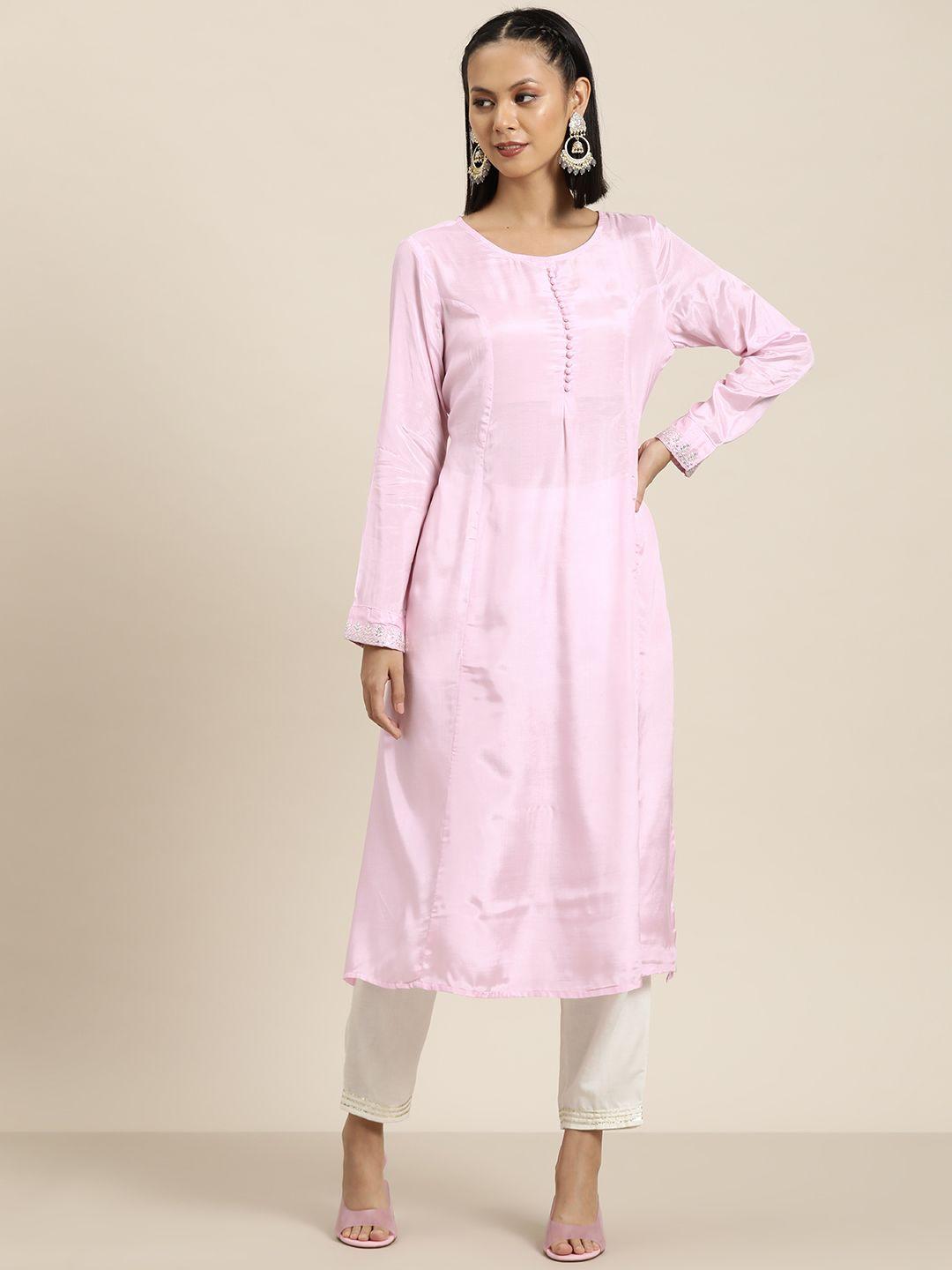 here&now pom-pom detail long sleeves straight kurta