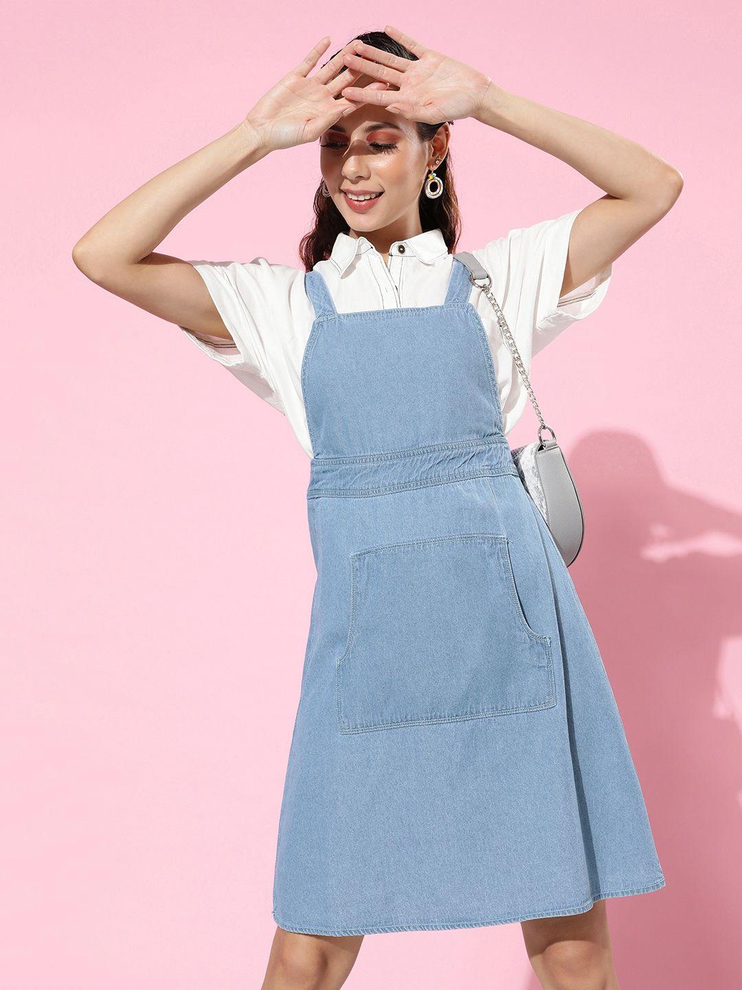 here&now powder blue retro optimism twofer takes chambray pinafore dress