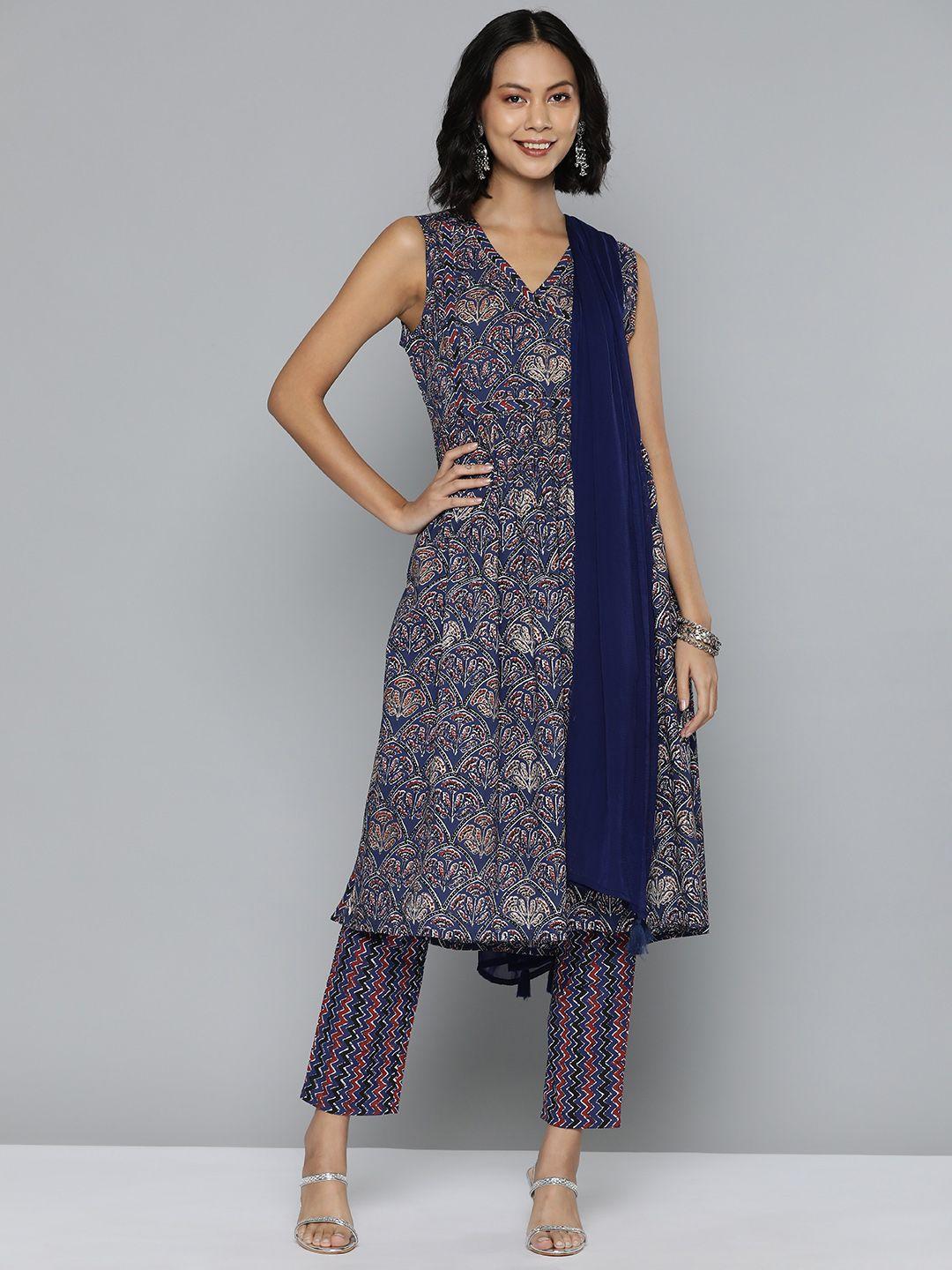 here&now printed angrakha cotton kurta with trousers