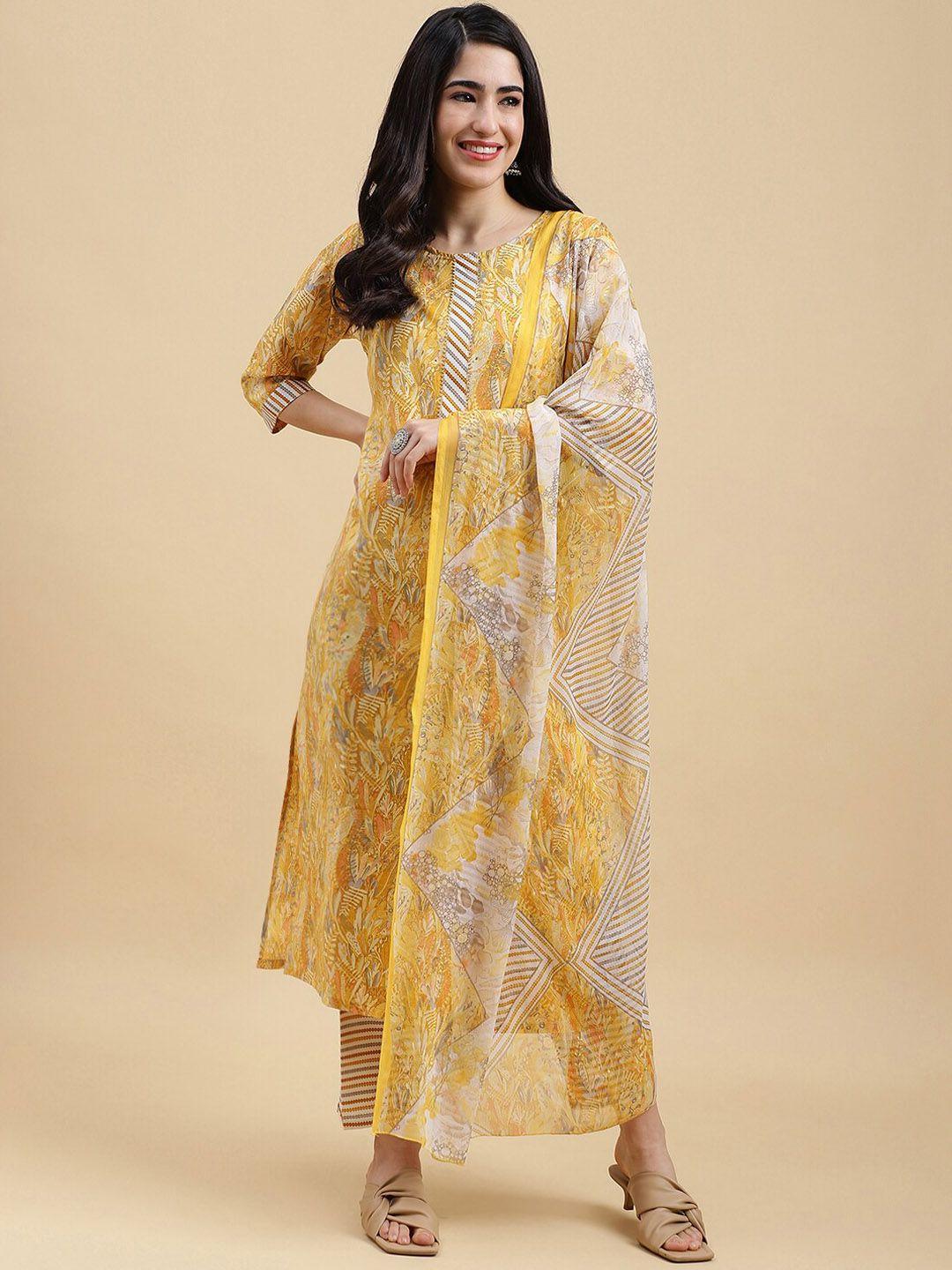 here&now printed gotta patti kurta with trousers & dupatta