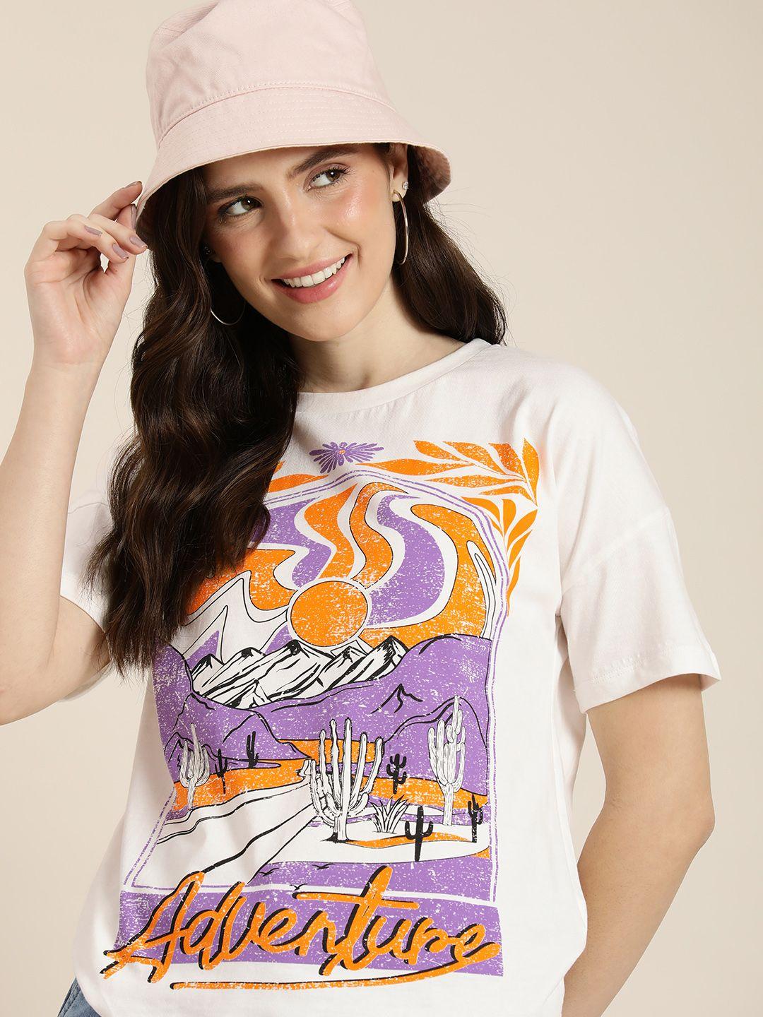 here&now printed pure cotton drop-shoulder sleeves t-shirt