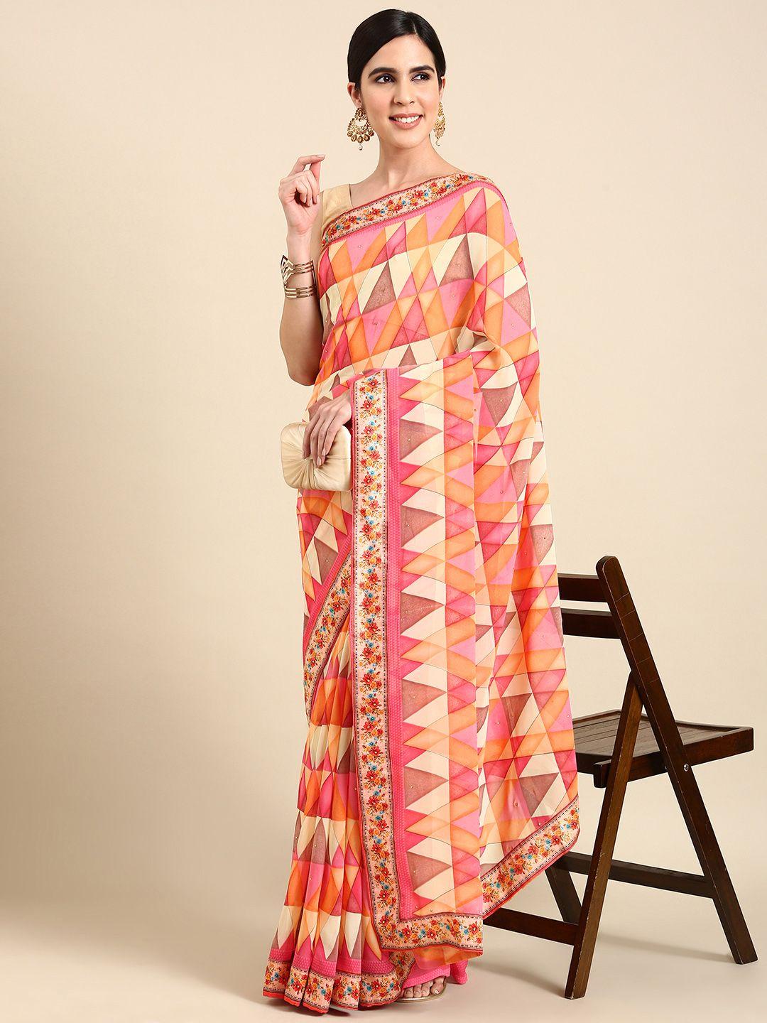 here&now printed pure georgette saree