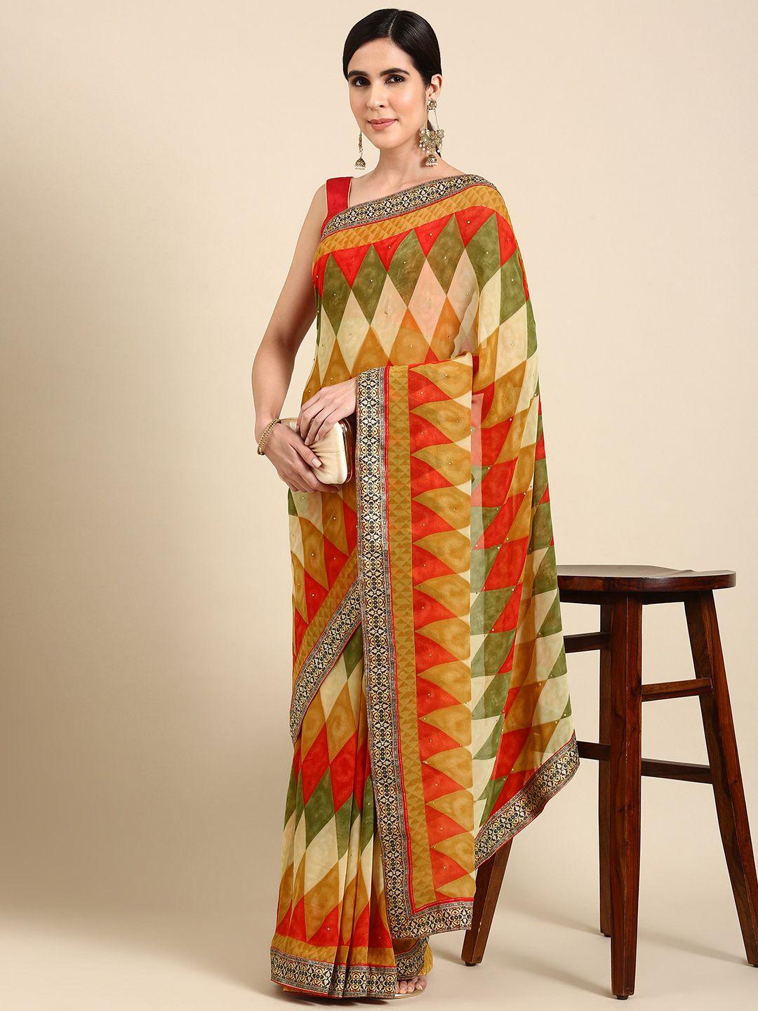 here&now printed pure georgette saree