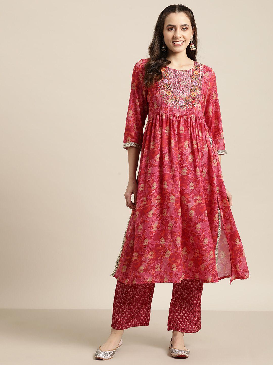 here&now printed sequined a-line kurta with trousers