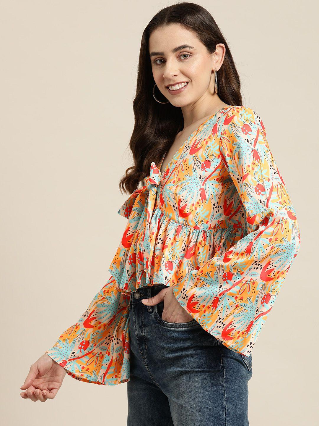 here&now printed tie-up detail empire top