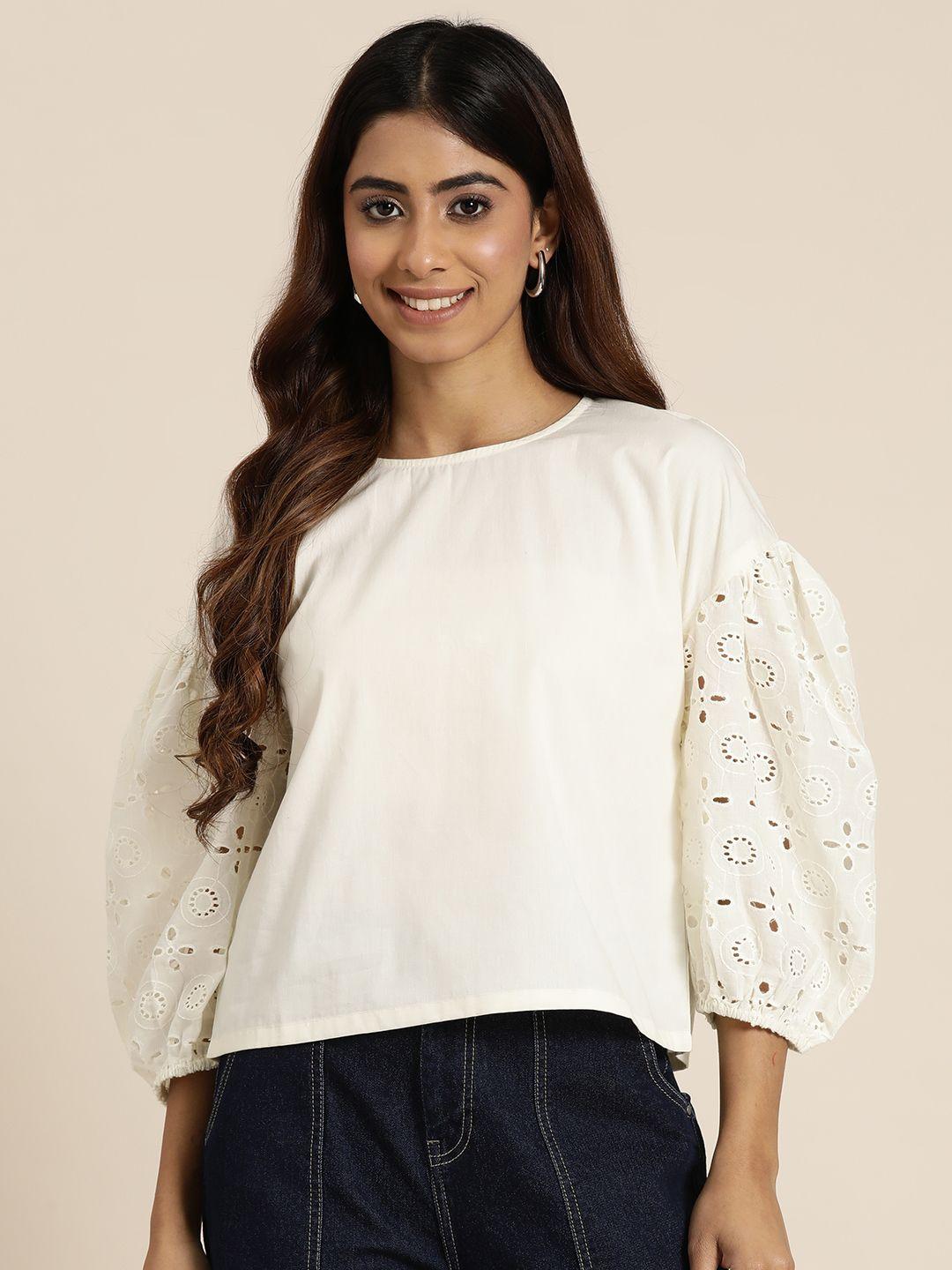 here&now puff sleeve cotton top