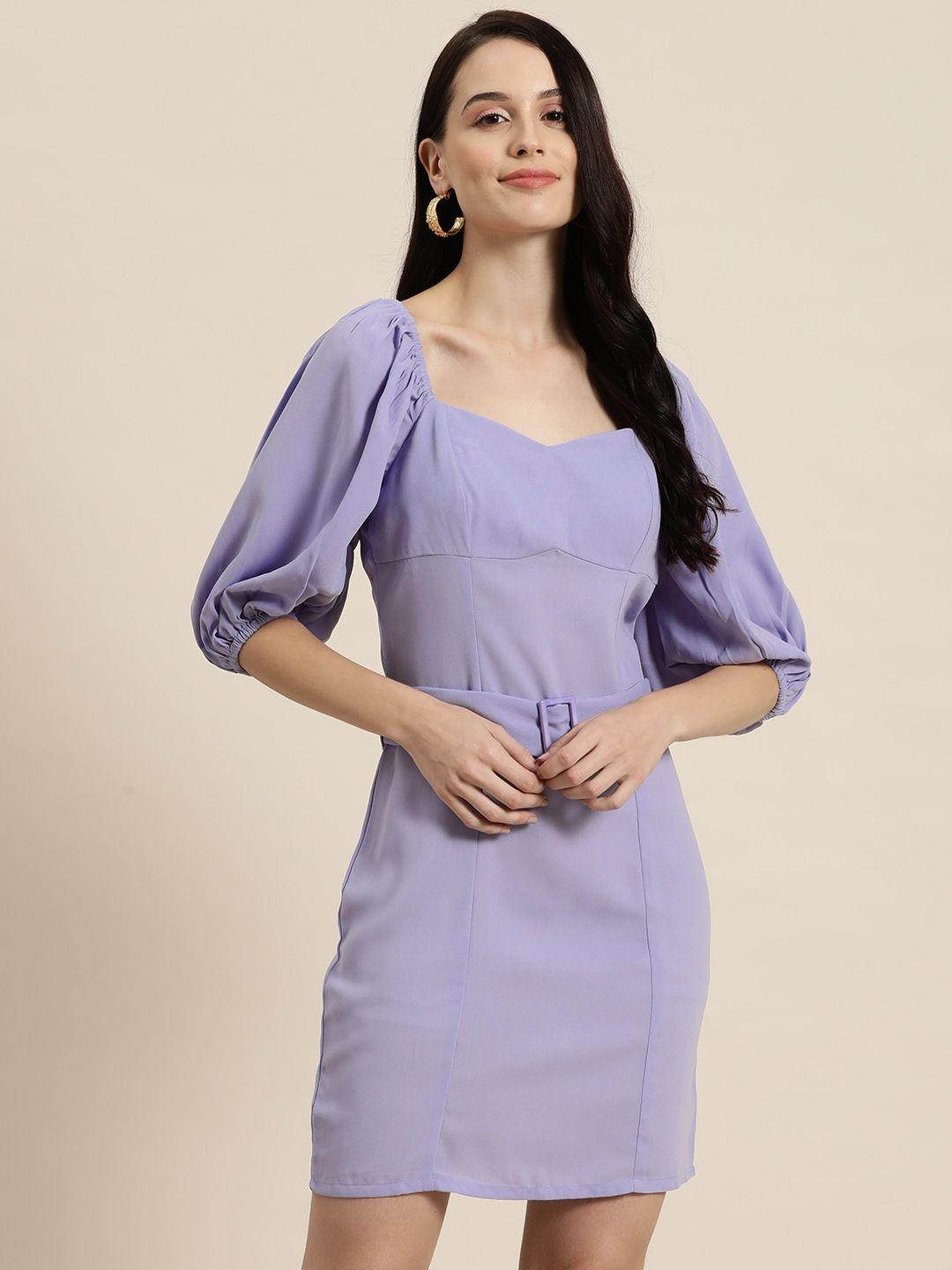 here&now puff sleeves sheath dress with belt