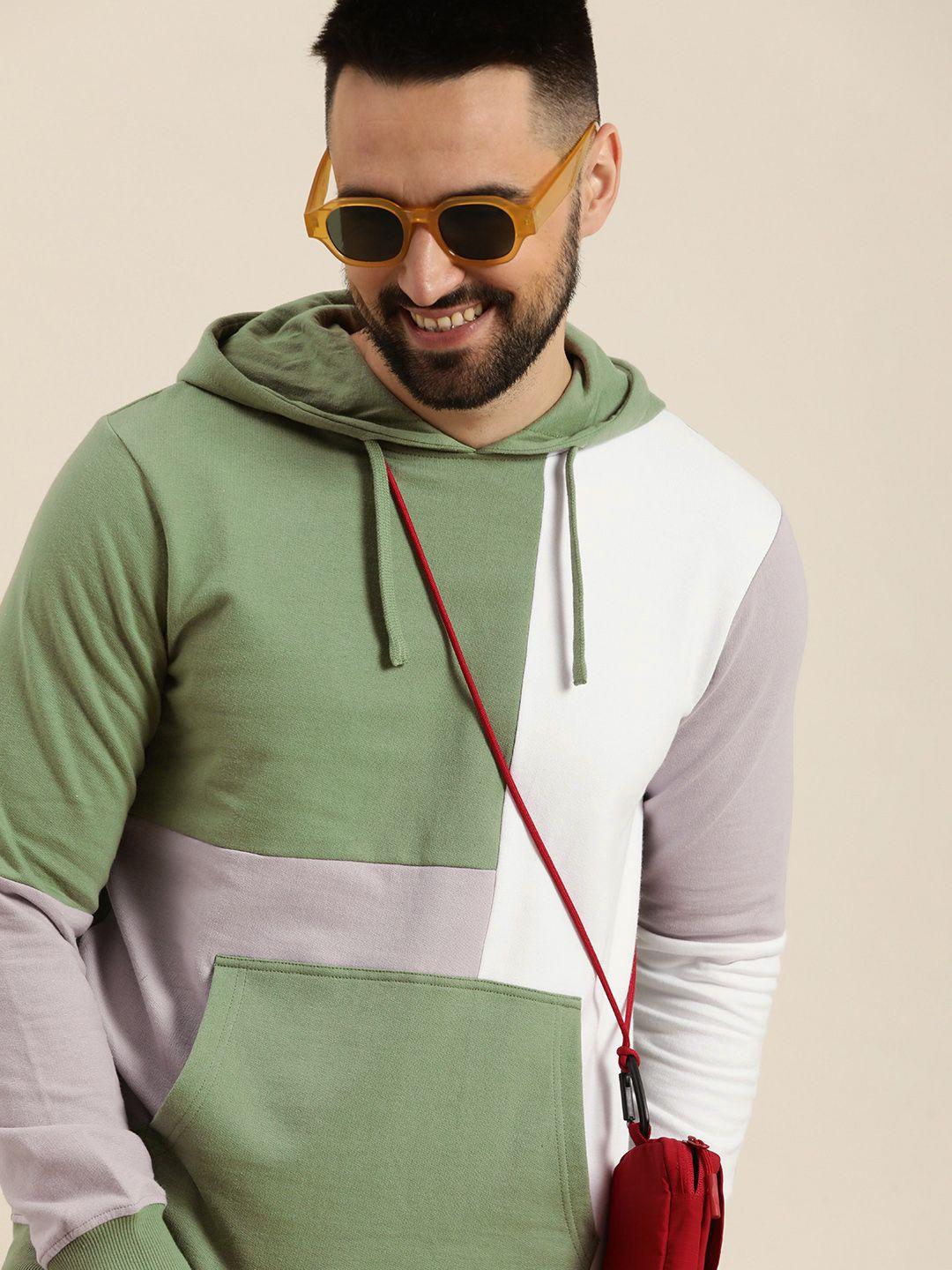 here&now pure cotton colourblocked hooded sweatshirt