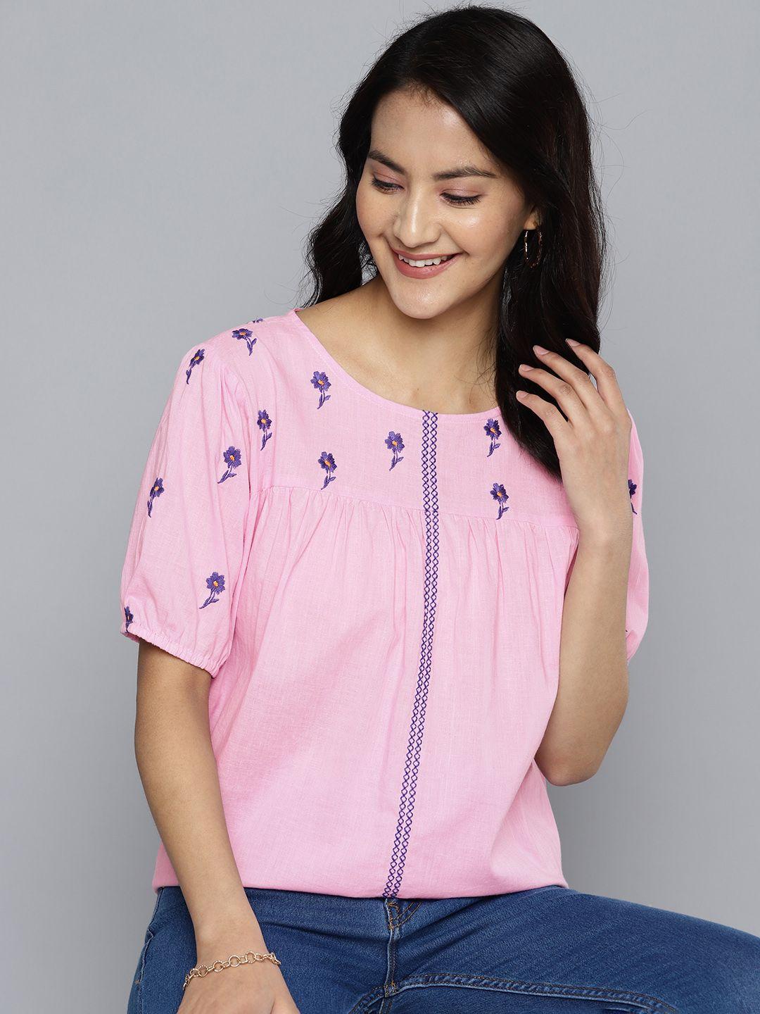 here&now pure cotton embroidered top