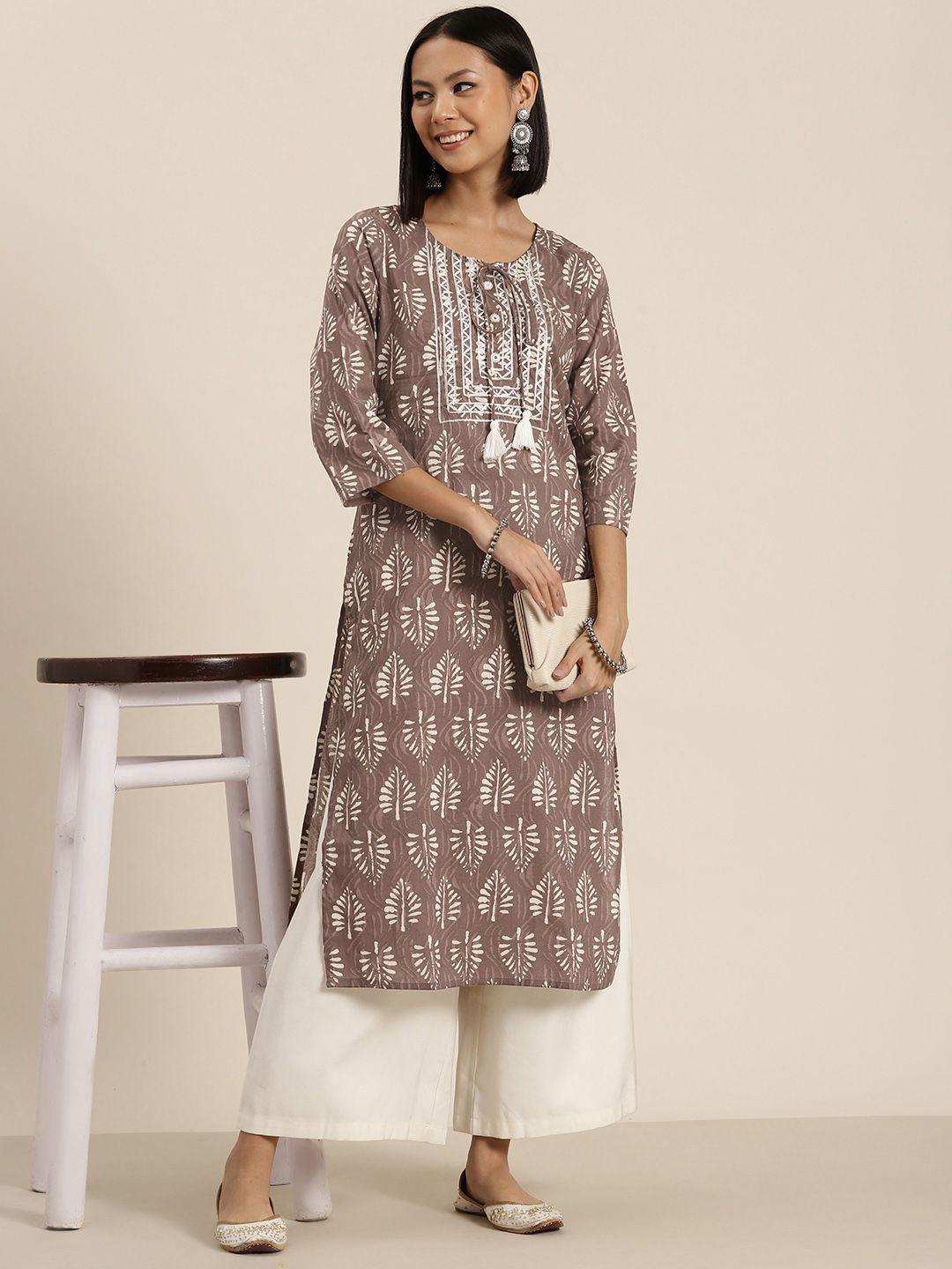 here&now pure cotton ethnic motifs printed straight kurta