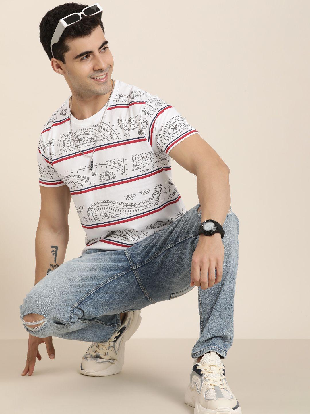 here&now pure cotton ethnic printed casual t-shirt