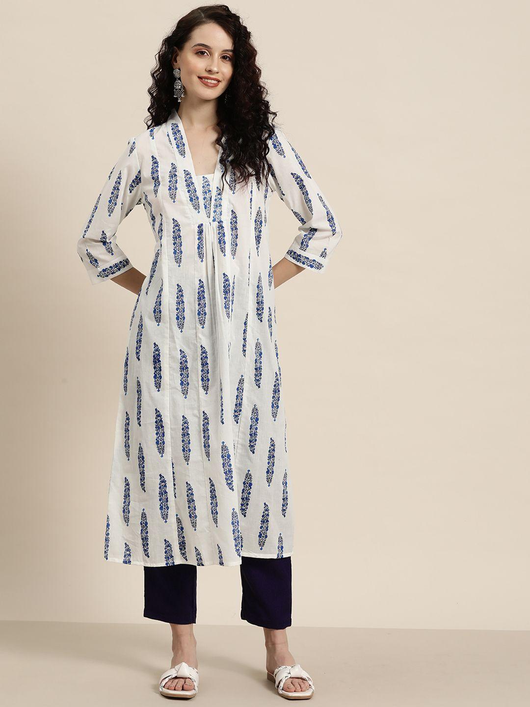 here&now pure cotton floral printed a-line kurta