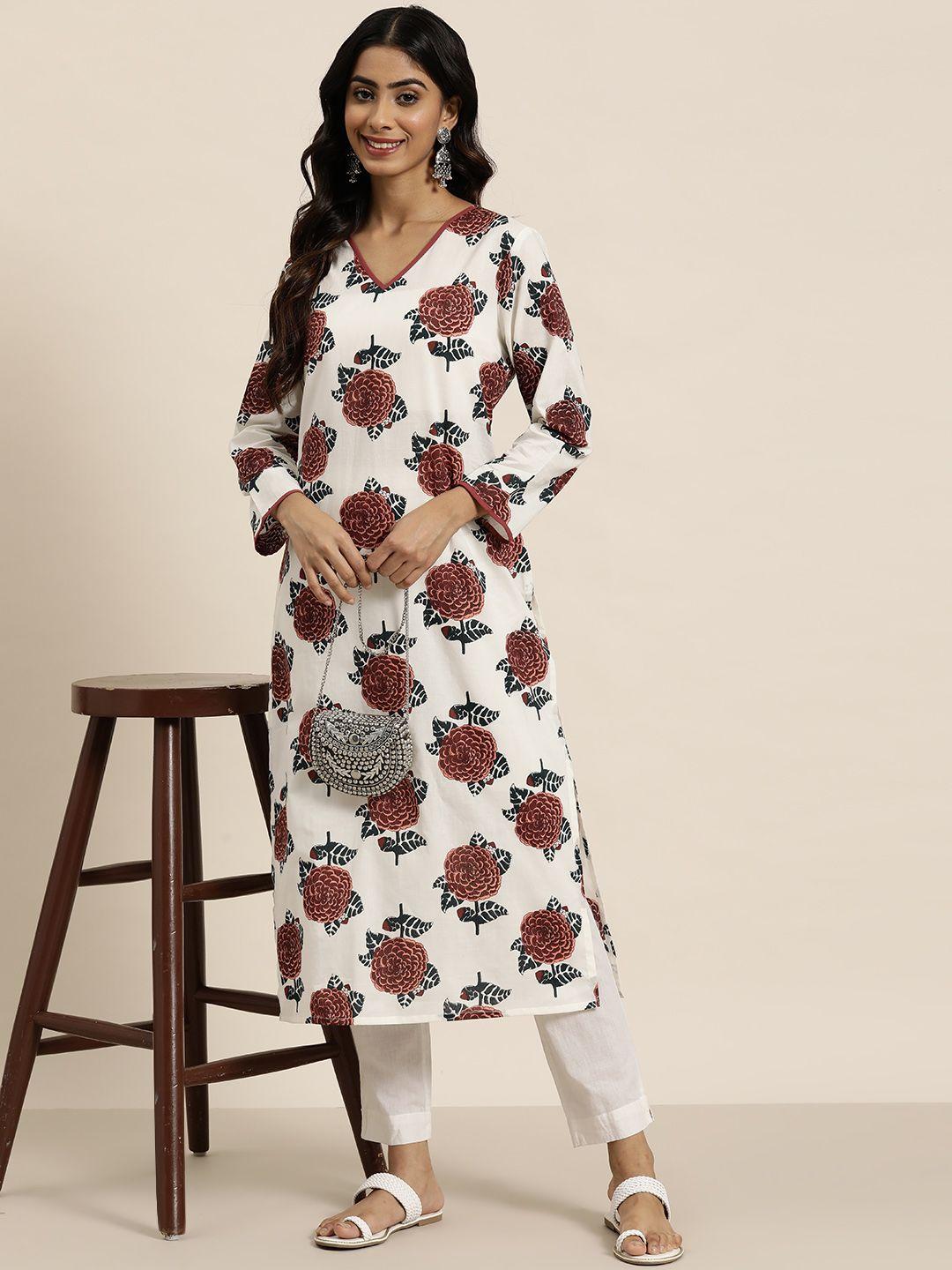 here&now pure cotton floral printed straight kurta