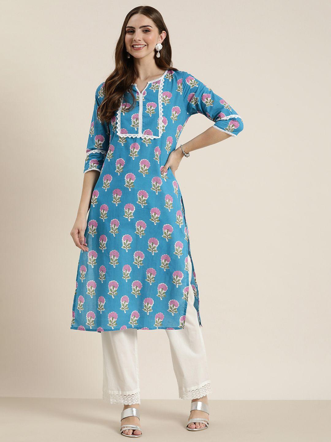 here&now pure cotton floral printed straight kurtas