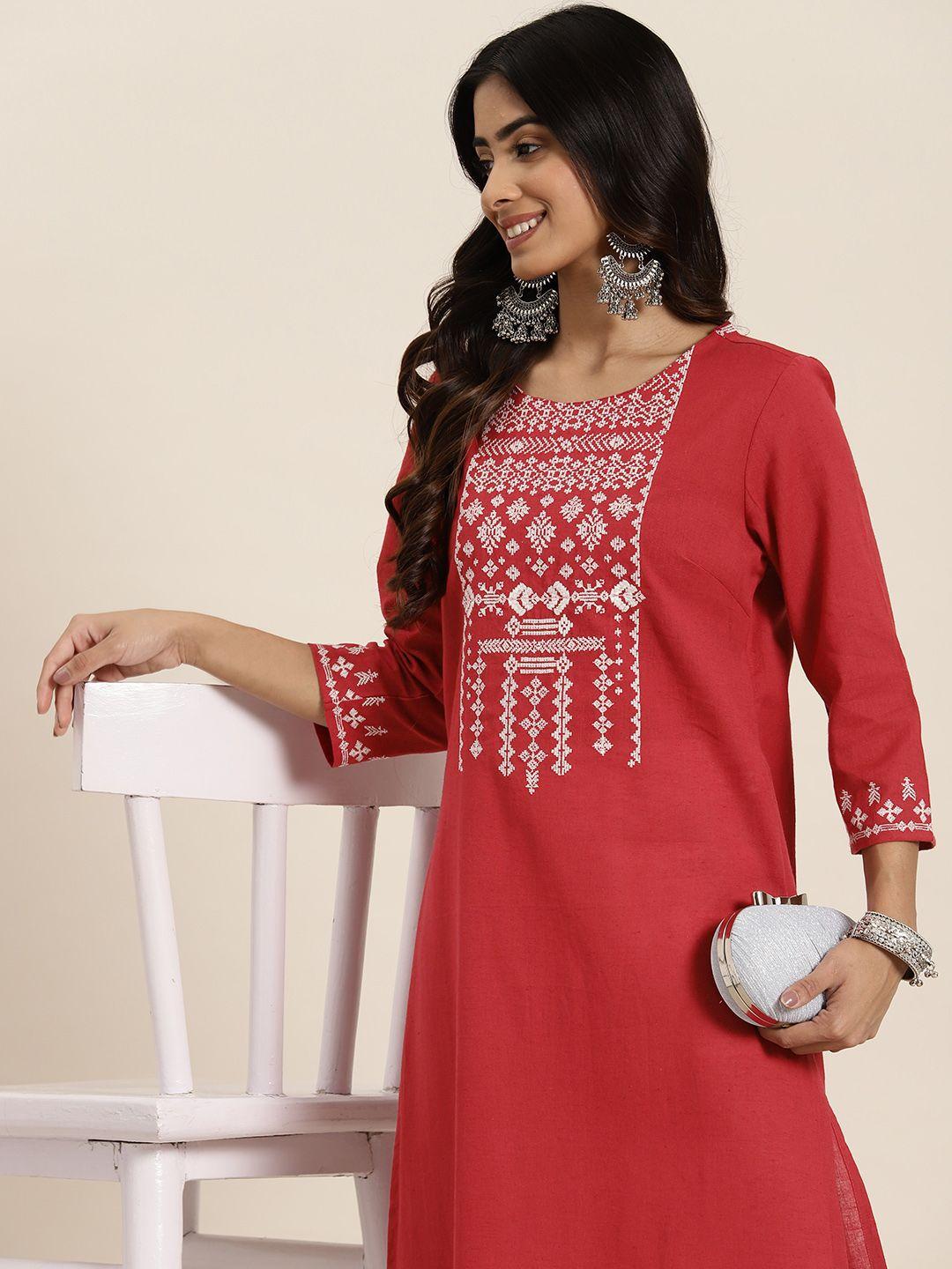 here&now pure cotton geometric embroidered kurta