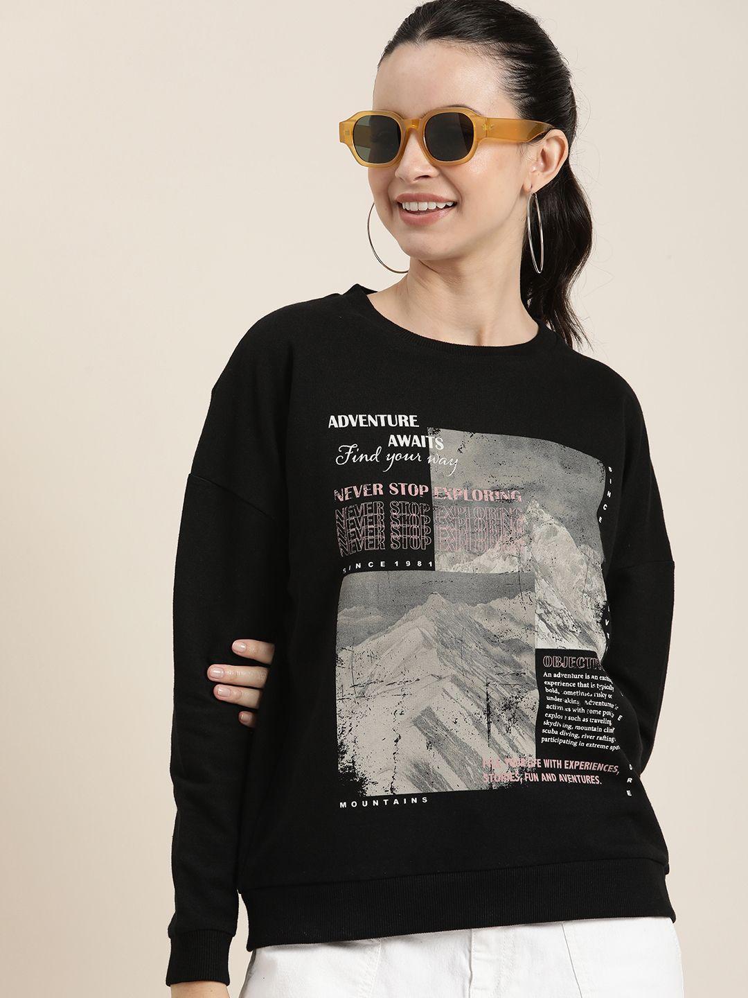 here&now pure cotton graphic printed casual sweatshirt