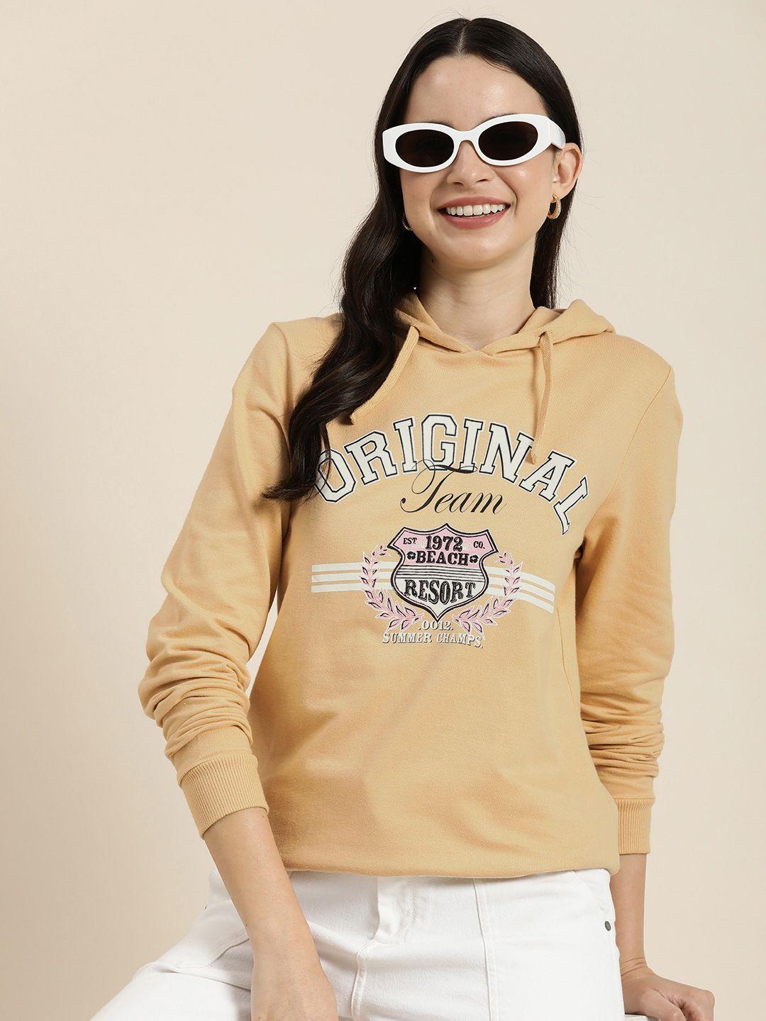 here&now pure cotton printed hooded sweatshirt