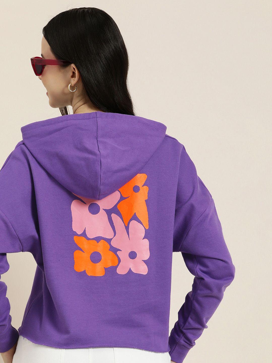 here&now pure cotton printed hooded sweatshirt