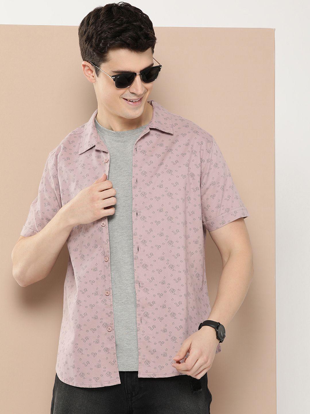 here&now pure cotton slim fit printed casual shirt