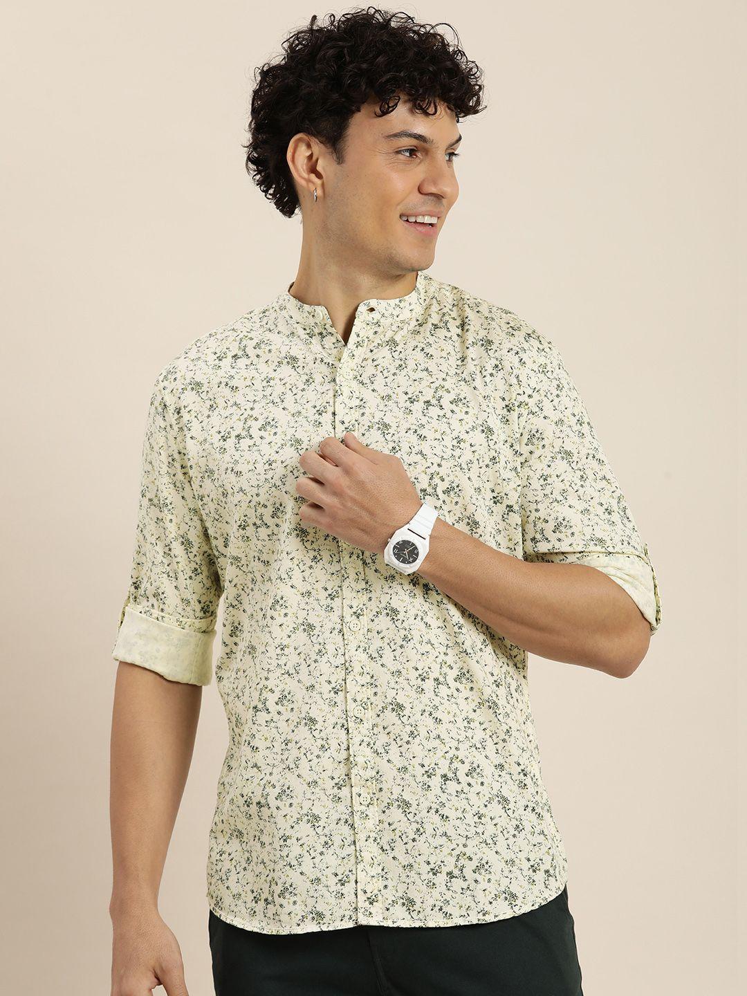 here&now pure cotton slim fit printed casual shirt