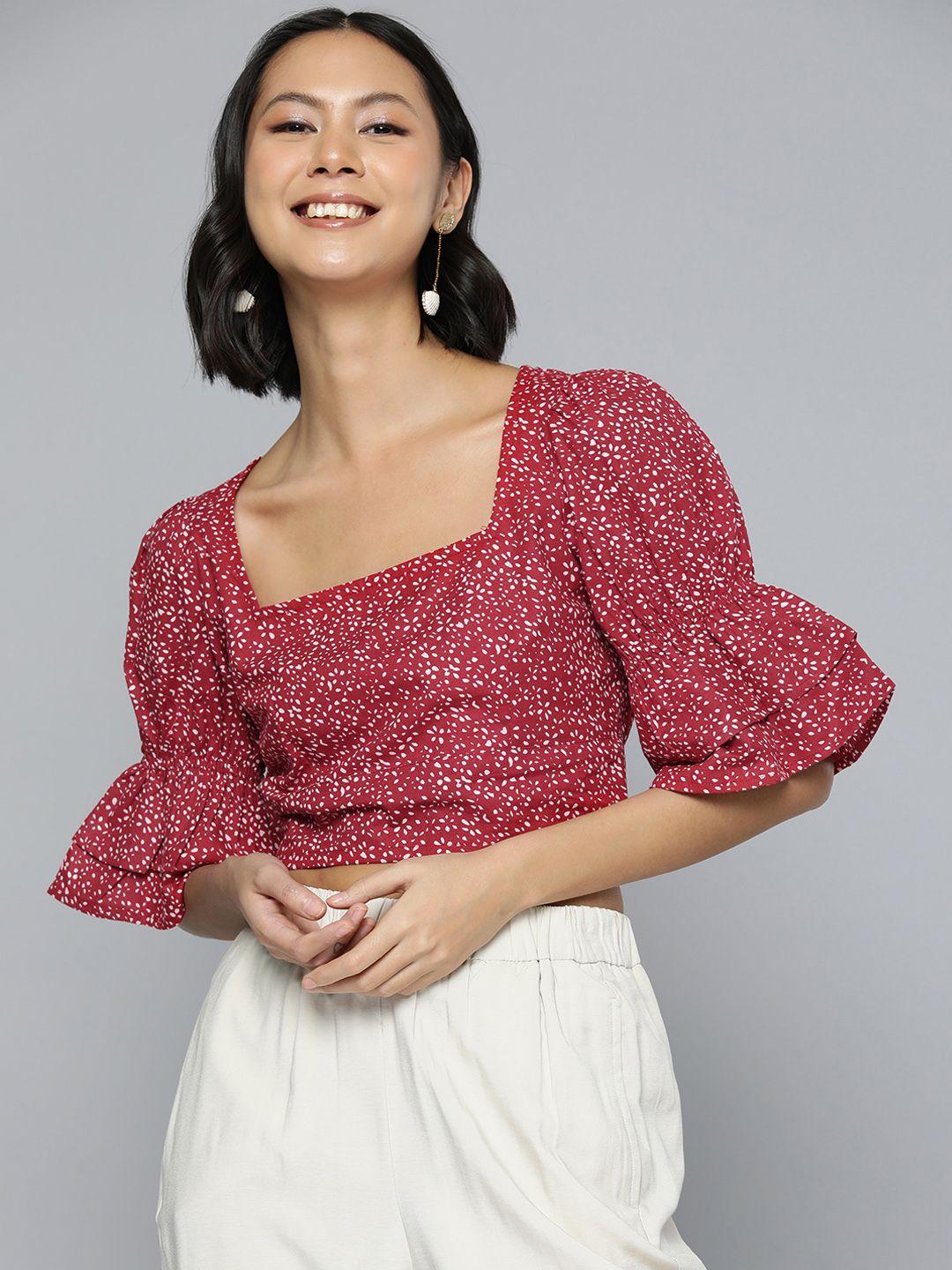 here&now pure cotton square neck printed crop top