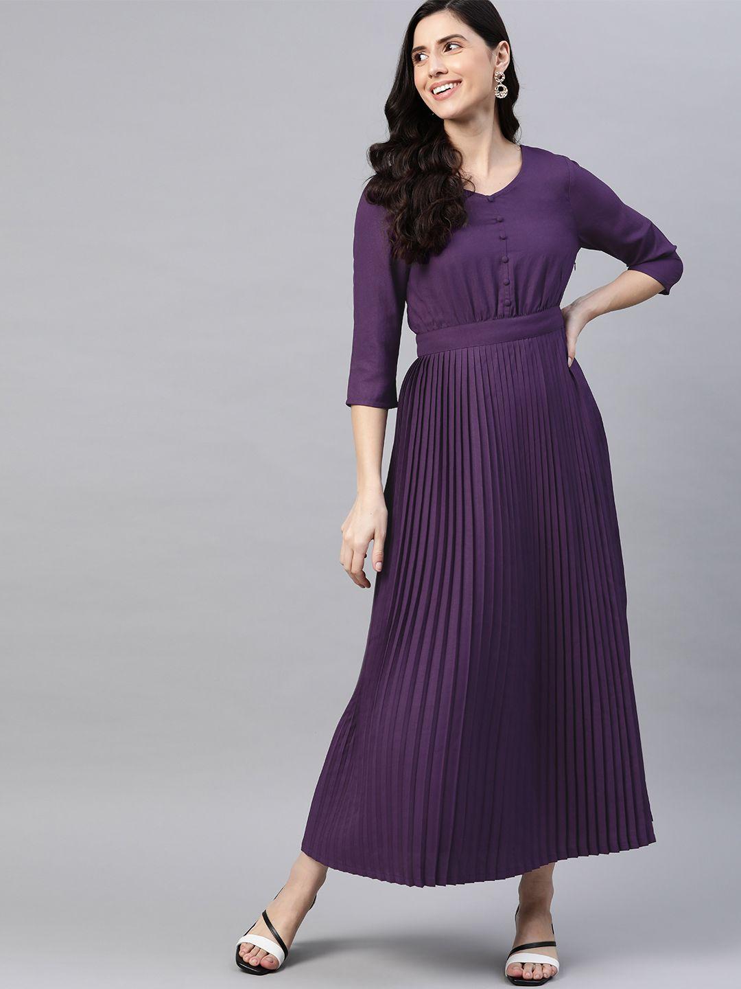 here&now purple solid accordion pleated maxi dress