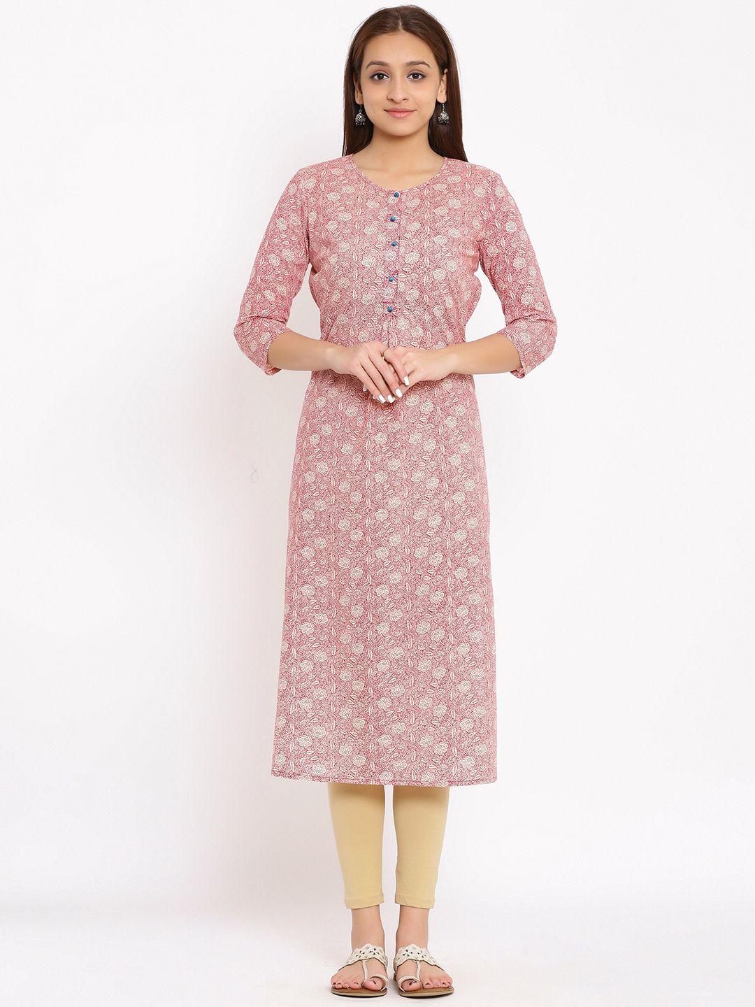 here&now red & white floral printed straight kurta