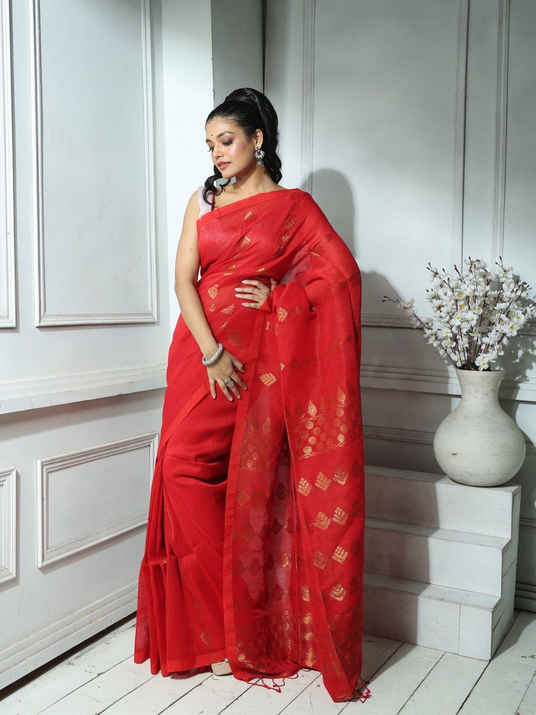 here&now red ethnic motifs woven design zari saree