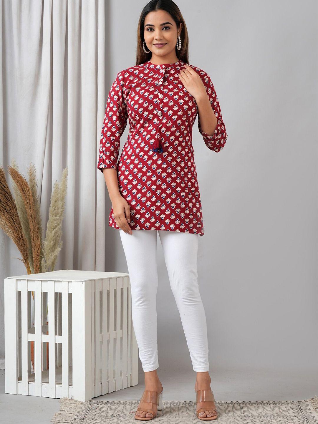 here&now red floral printed liva kurti